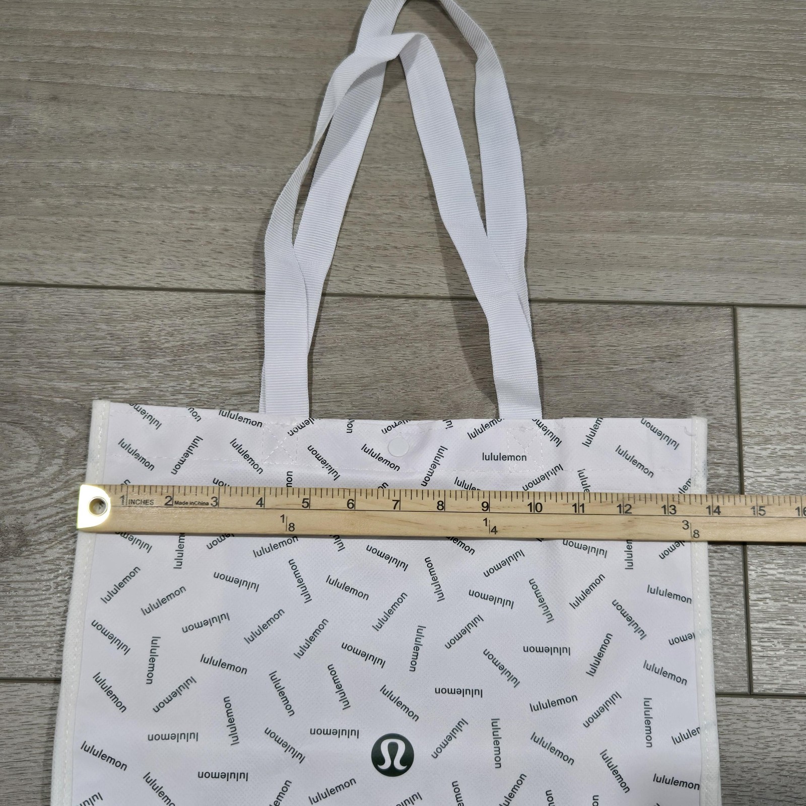 Lululemon Tote Bag Large White Black Logo Print Reusable Shopper Snap Button