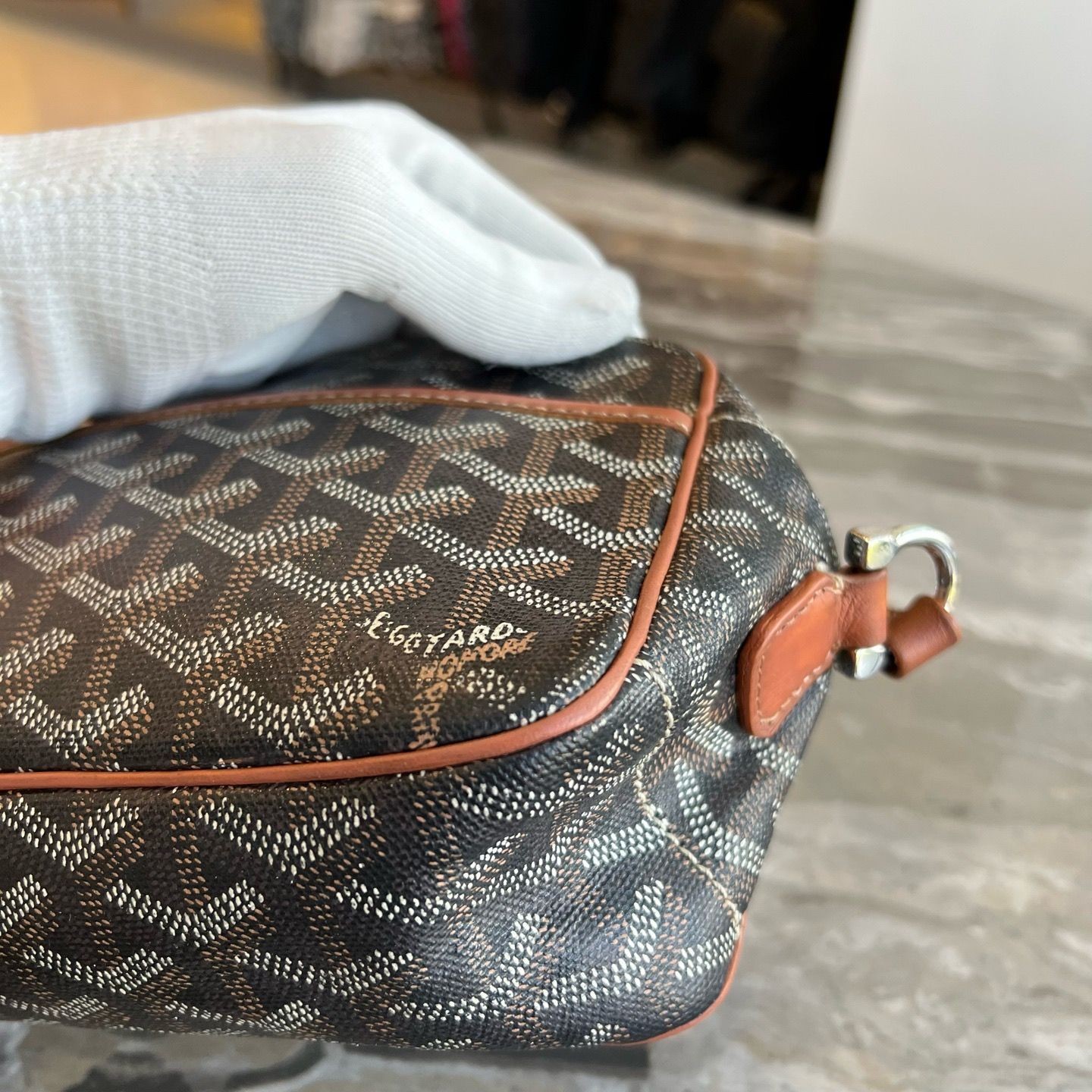100%AUTH Goyard Cap-Vert Black Brown Goyardine Canvas Crossbody Camera Bag Small