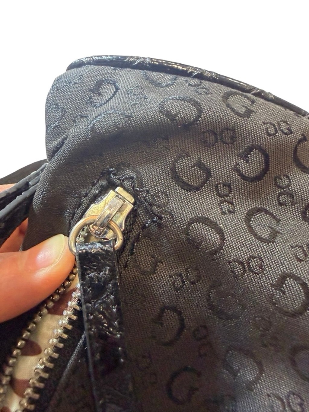 Guess Y2K Black Logo Baguette Shoulder Bag Faux Croc Large G Hardware