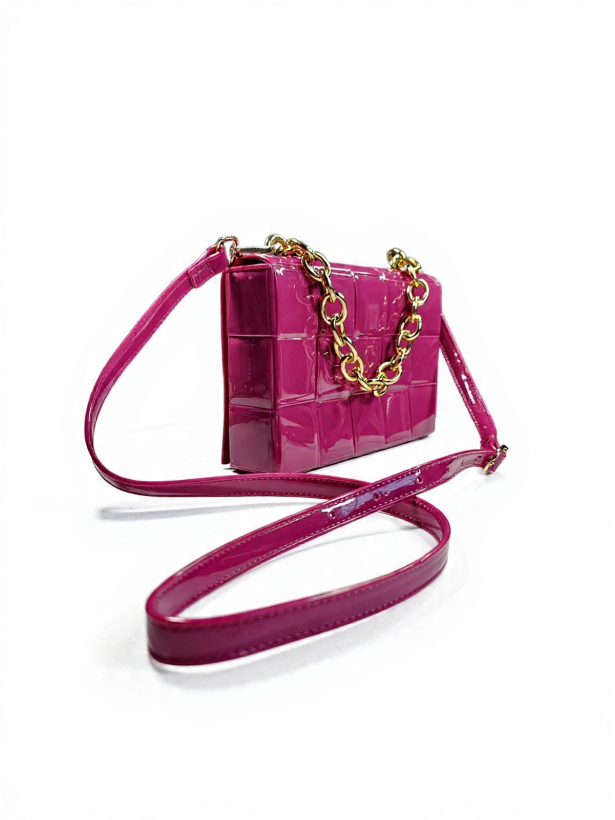Purse 9″ Hard Plastic Fuchsia Handbag-Shoulderbag Excellent Condition