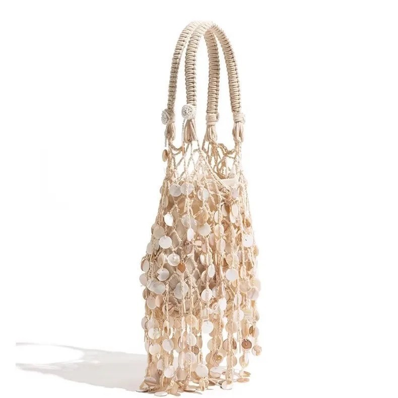 Luxury Handmade Woven Sequin Tassel Shoulder Bag Boho Resort Summer
