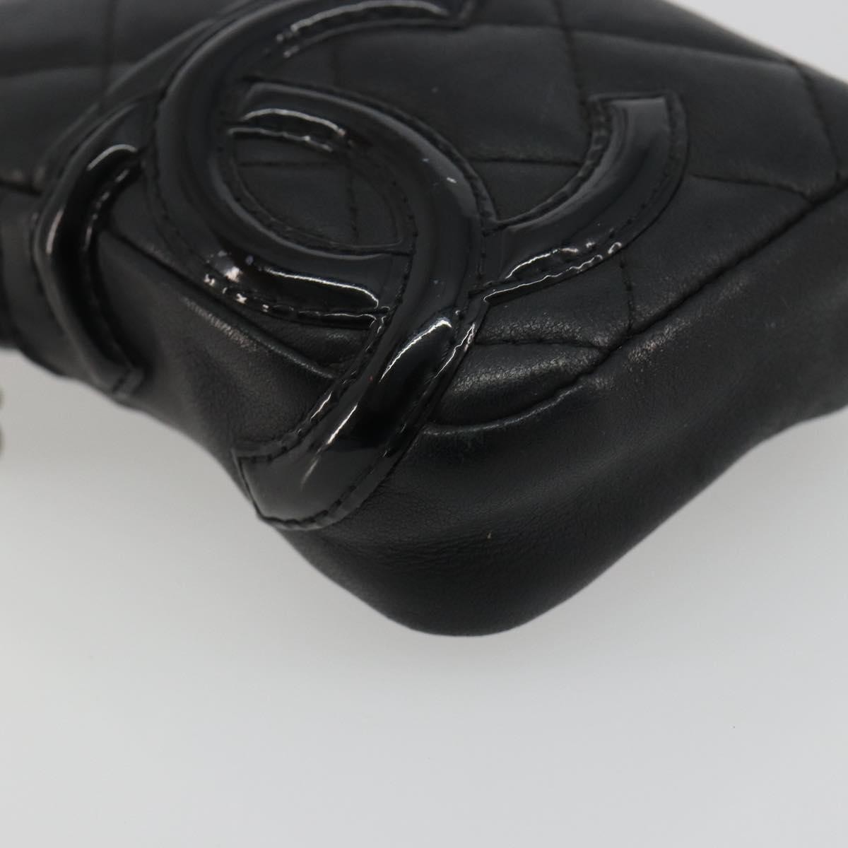 CHANEL Matelasse Cambon Line Pouch Lamb Skin Black CC Auth 186655