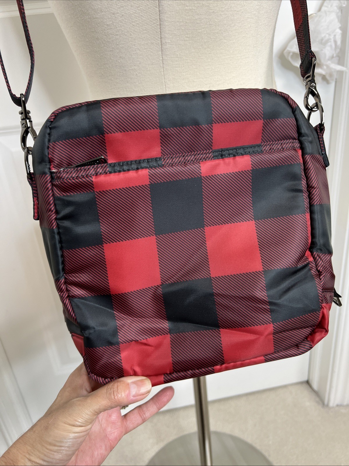 Lug Bags Ranger Black Quilted Crossbody Purse Buffalo Plaid 9″x 10”
