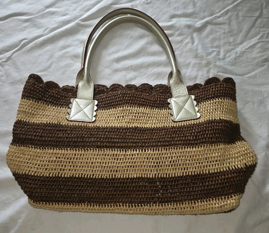 MZ Wallace Raffia Straw Tote Handbag Medium Large Rare Stripe