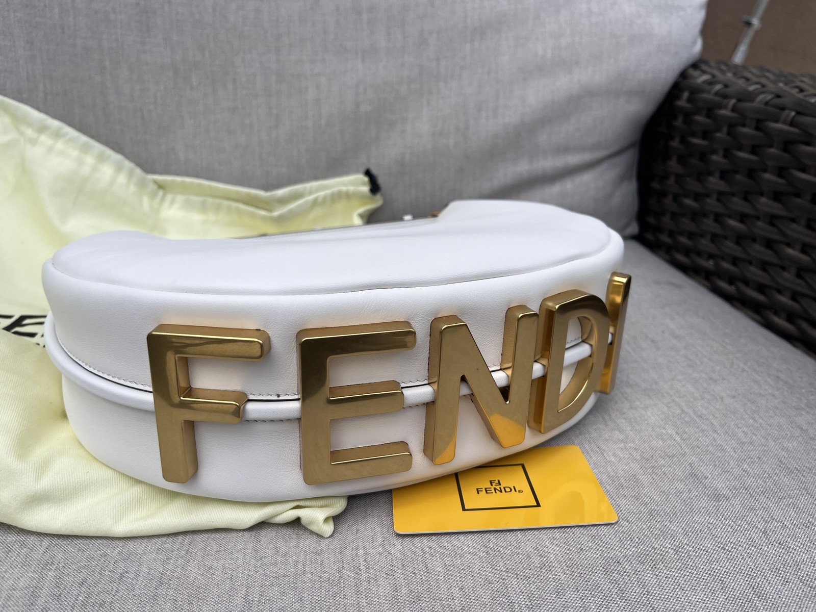 Fendi Fendigraphy White Shoulder Bag in Calf Leather Small Matte Neutral White