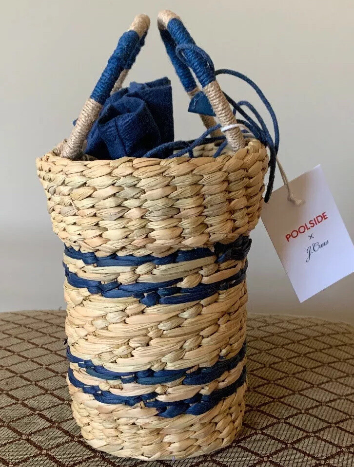 NWT JCREW Poolside X J.Crew striped Mak mini beach tote M1965 Natural/Navy