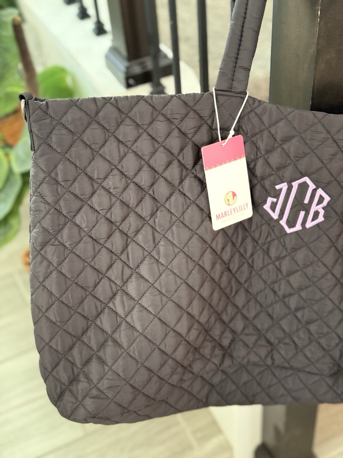 Marleylilly Quilted Weekender Tote Bag Black Monogram JCB Travel Gym Overnight