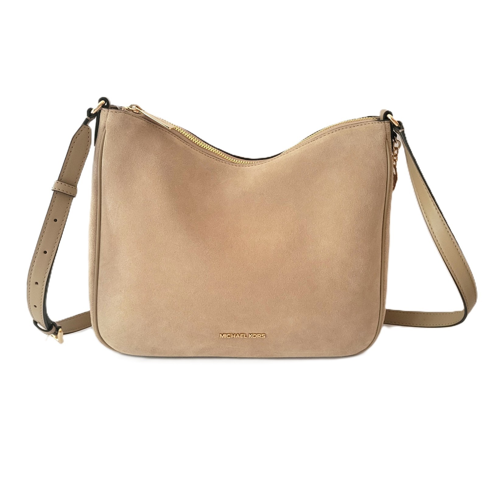 Michael Kors Nayla Medium Messenger Crossbody Handbag Camel Suede Leather