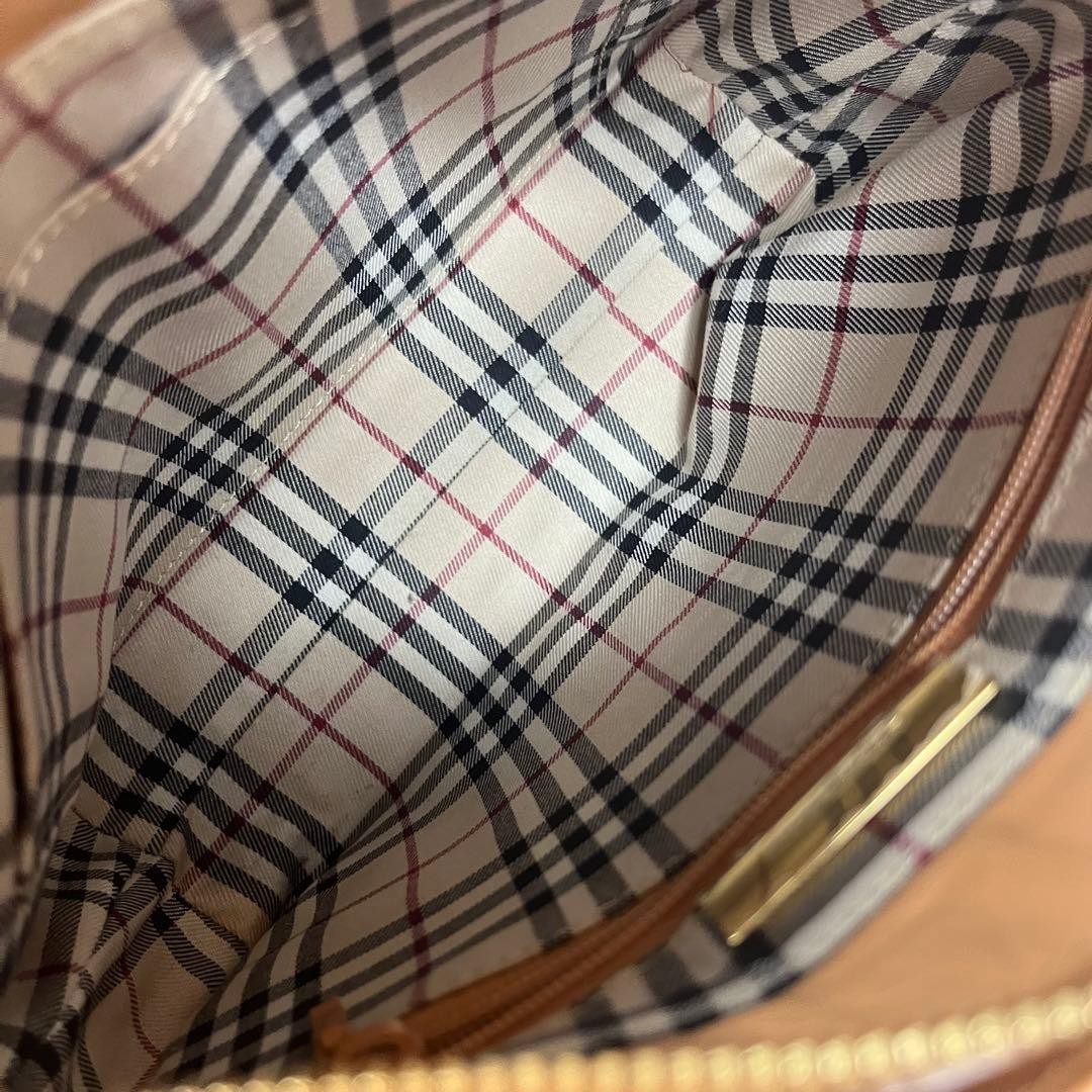 BURBERRY Leather Shoulder Bag Nova Check Lining Brown Women Used