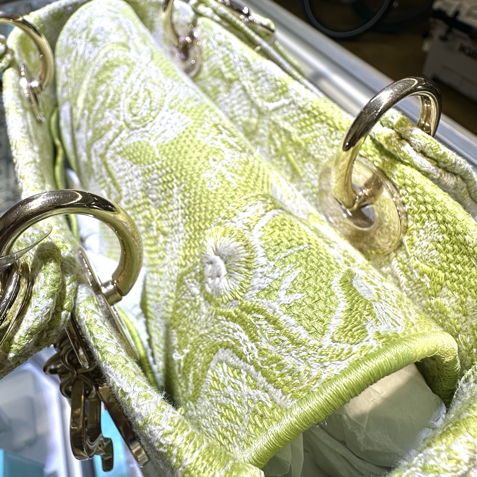 CHRISTIAN DIOR LADY D-LITE TOILE DE JOUY REVERSE EMBROIDARY 2WAY BAG – Green