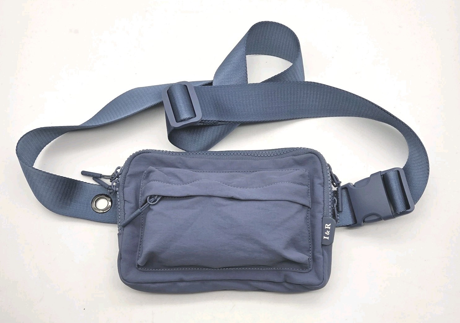I&R Crossbody Belt Bag Fanny Pack Steel Blue Nylon Adjustable Strap Travel Bag
