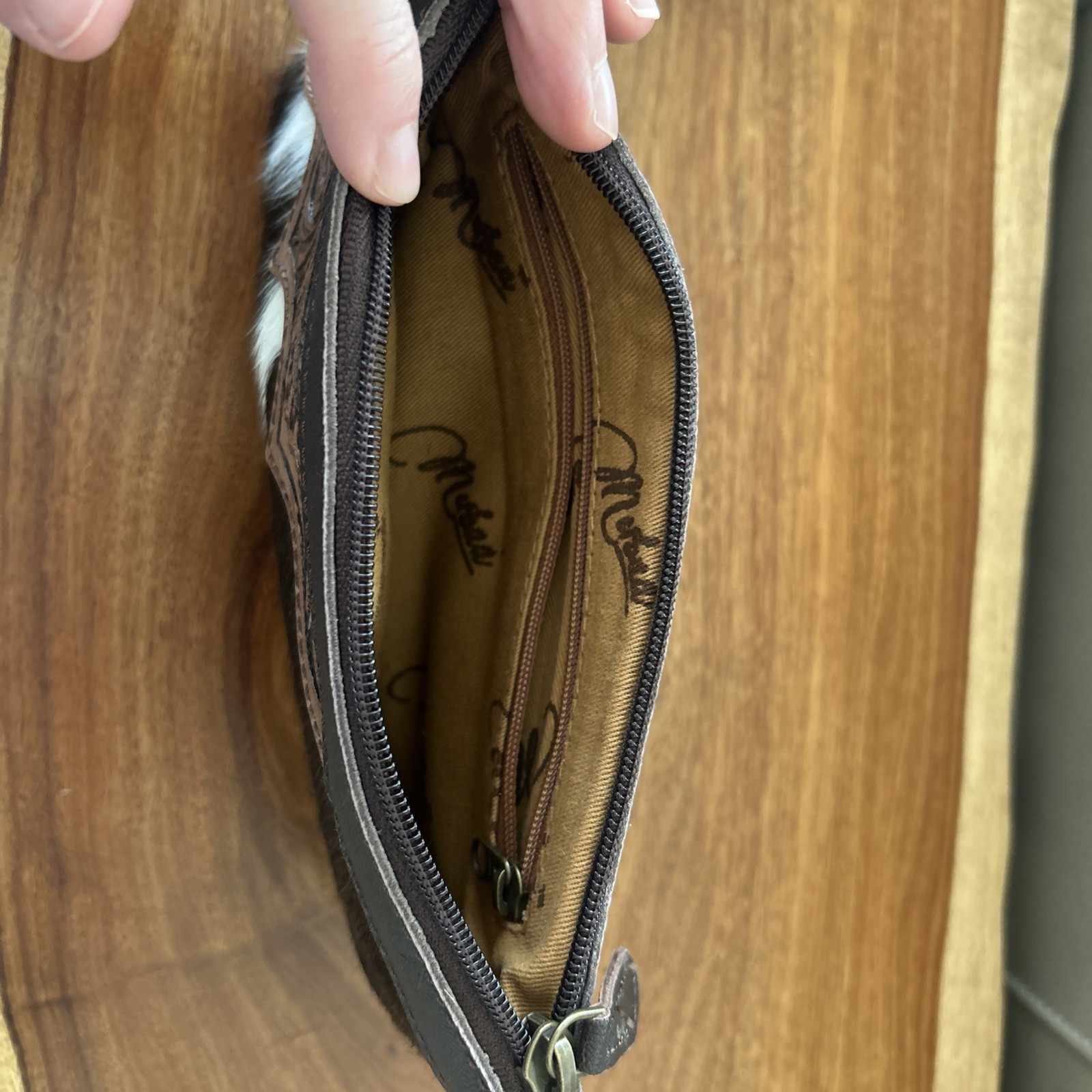 Real Cowhide Wristlet Wallet with 3 zipper pouches- NEW