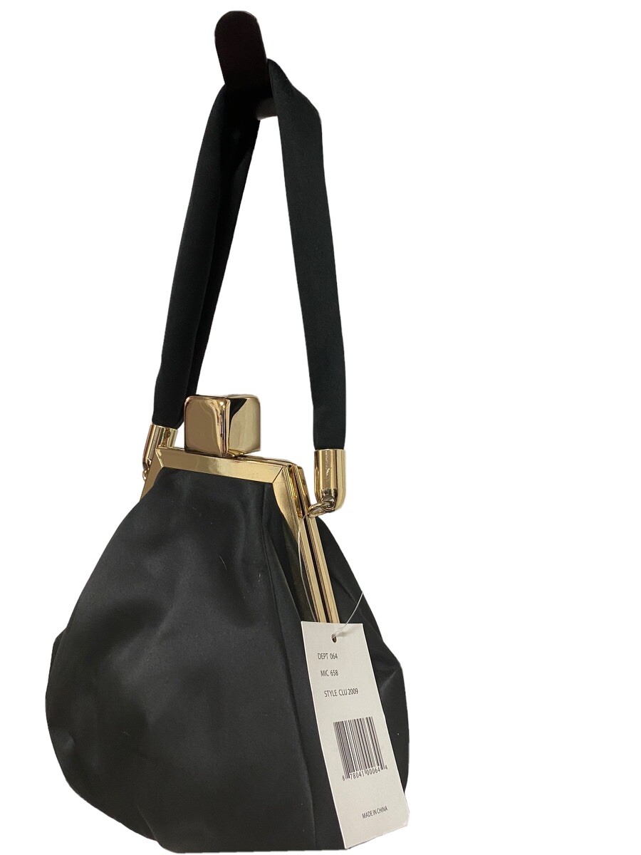 Little Black Pocketbook Purse Evening Bag Acetate Satin Handles, purple Interior
