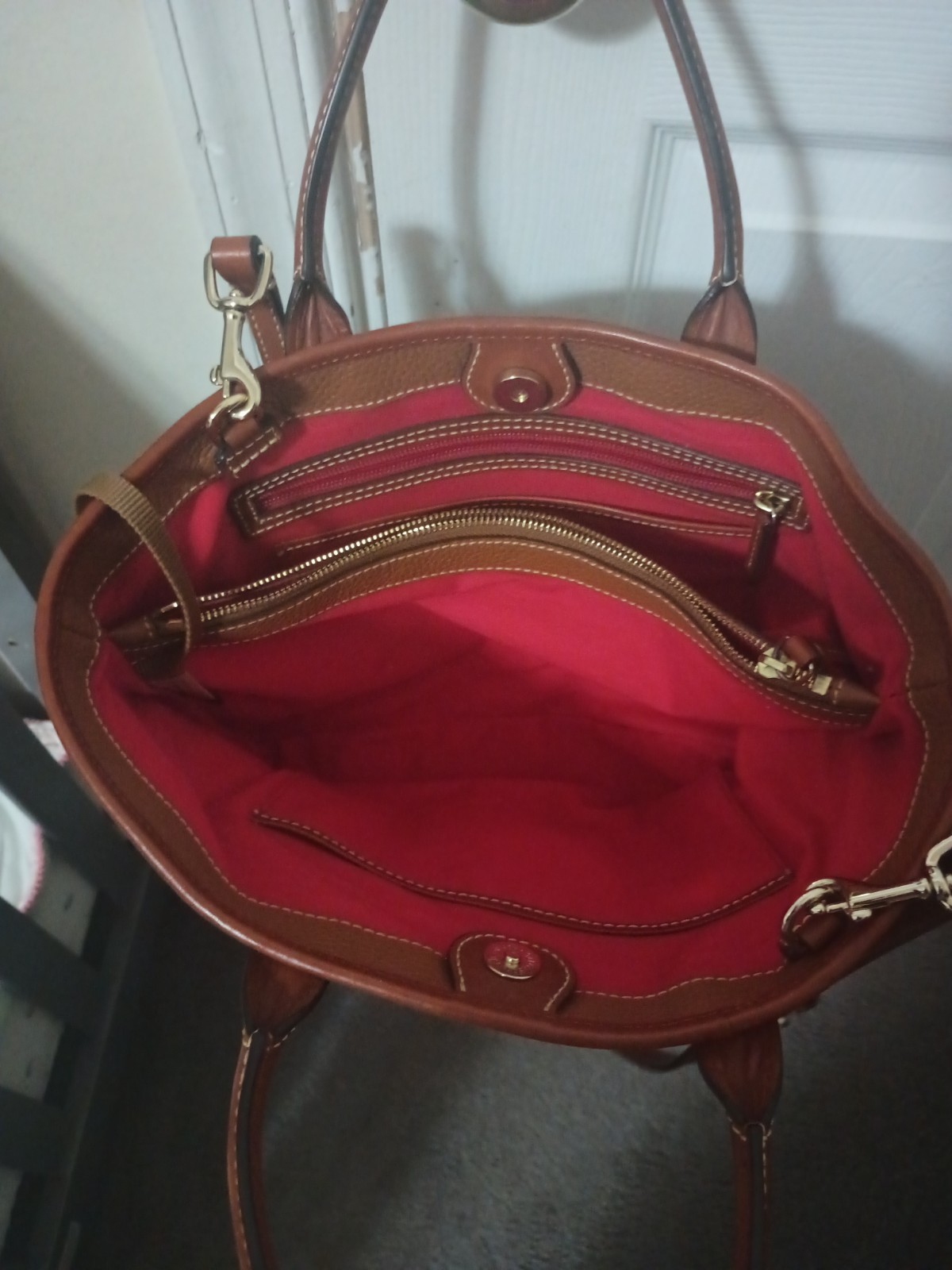Dooney & Bourke Bordeaux Brown Pebbled Leather Tote Bag Double Handles