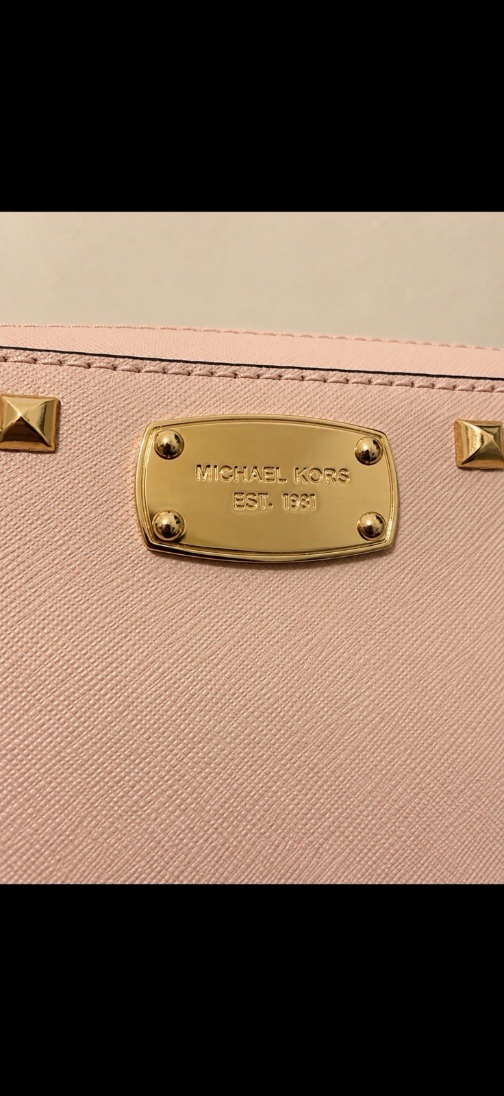 Michael Kors Pink Medium Studded Zip Crossbody Bag, Detachable Strap, Gold