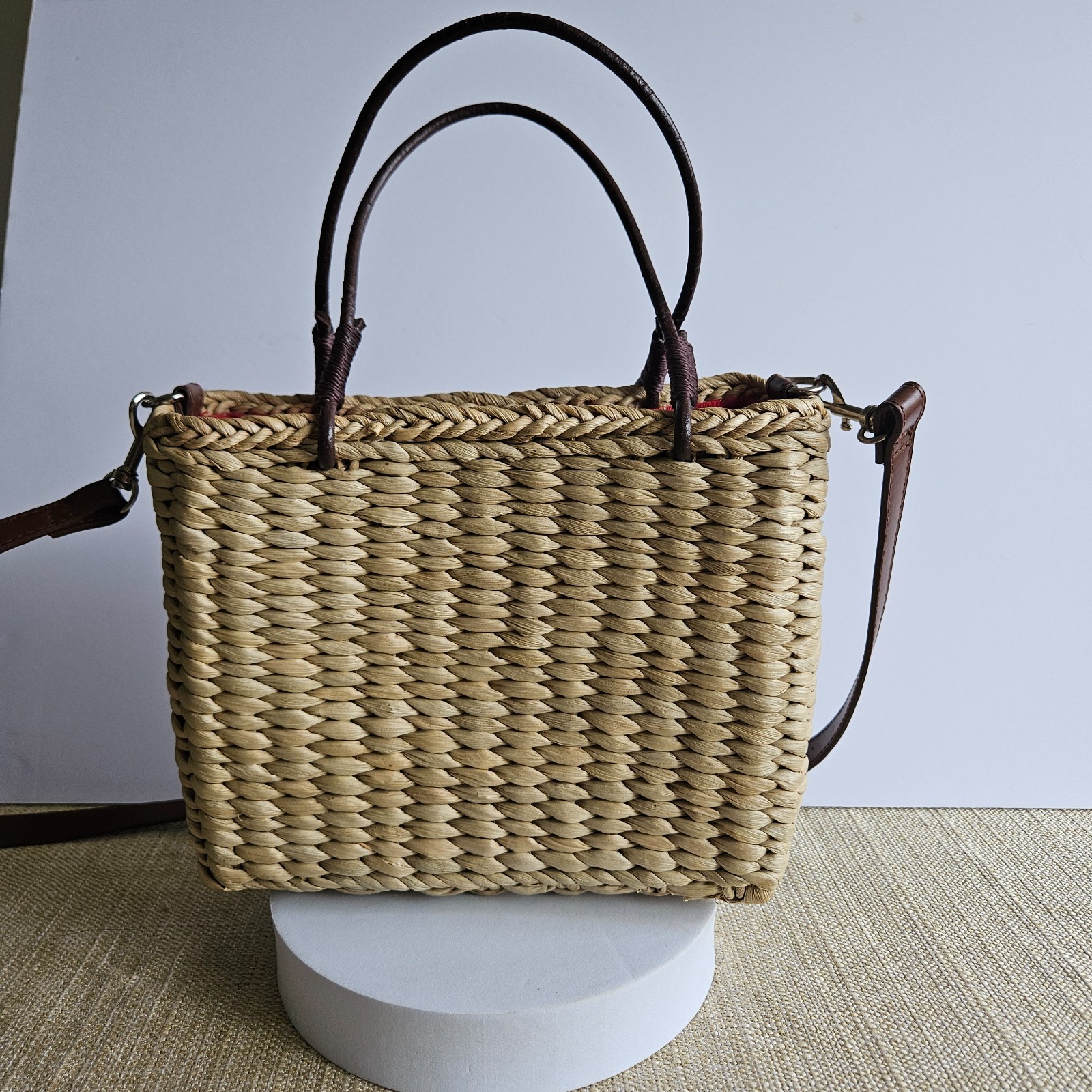 Sonoma Straw Handbag Red White Blue Stars Woven Patriotic Crossbody Purse