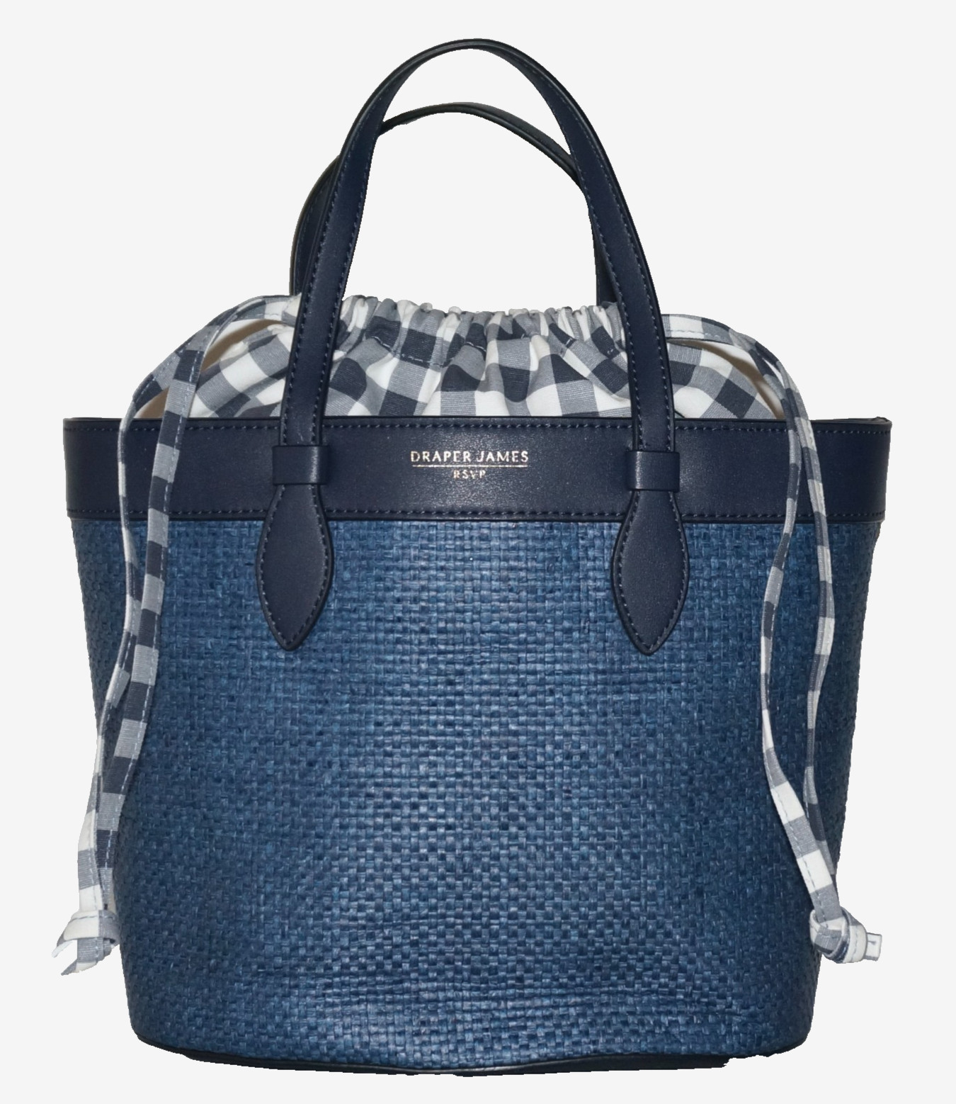 DRAPER JAMES Small Navy Blue Woven Poly-Grass Handbag 8×10