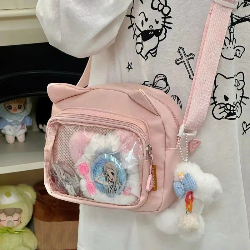 Japanese Pink Harajuku Cute Girls Y2K Transparent Cartoon Ita Bag Doll Versatile