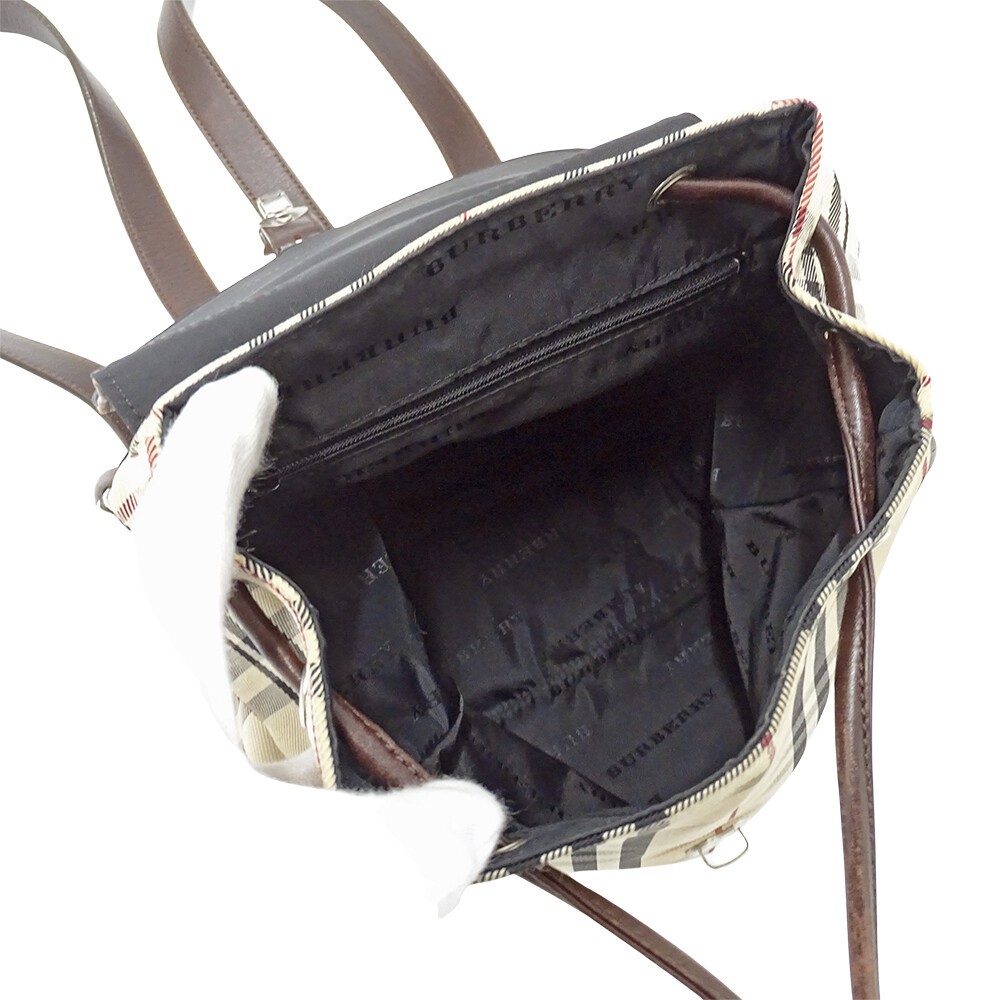 Burberry Mini Backpack Beige Brown Check Canvas Leather Women Drawstring Bag