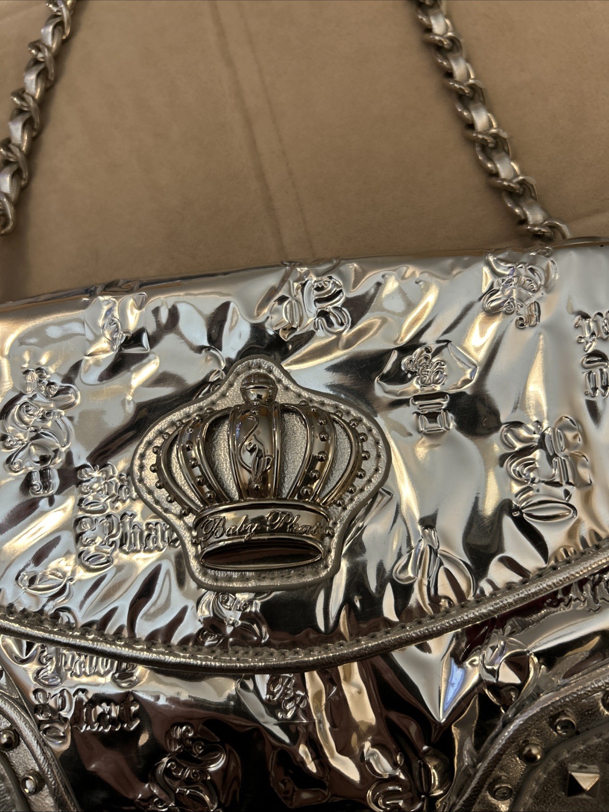 Baby Phat Silver Metallic Leather Handbag Purse Shoulder Bag. Pre-Owned. Used 1x
