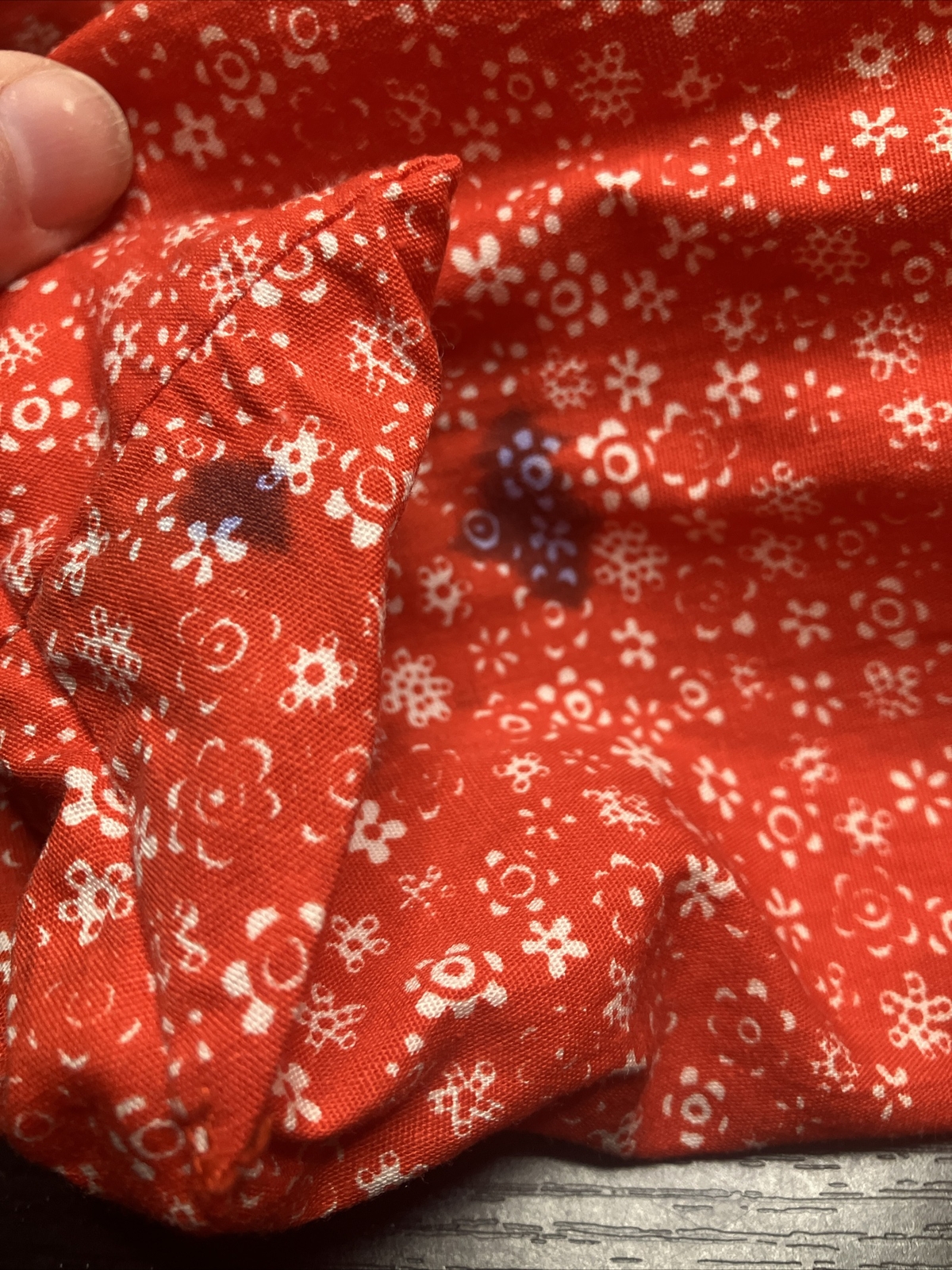 Unique Vintage 70s Homemade Cotton Hobo Bag Purse Red Flower Fabric