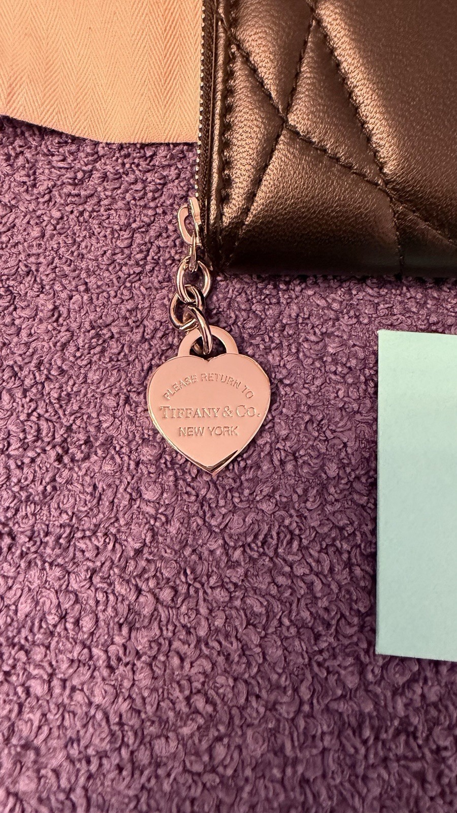 Return To Tiffany & Co. Black Quilted Heart Top Handle Bag Chain Strap + Wallet