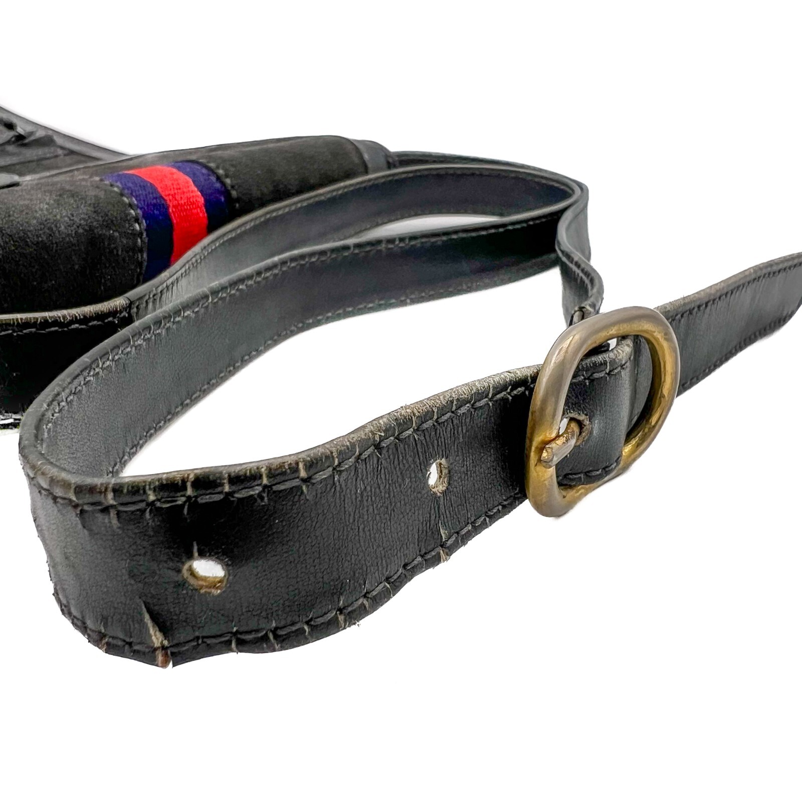 Vintage Gucci Sherry Line Suede Leather Shoulder Bag Navy Blue Authentic