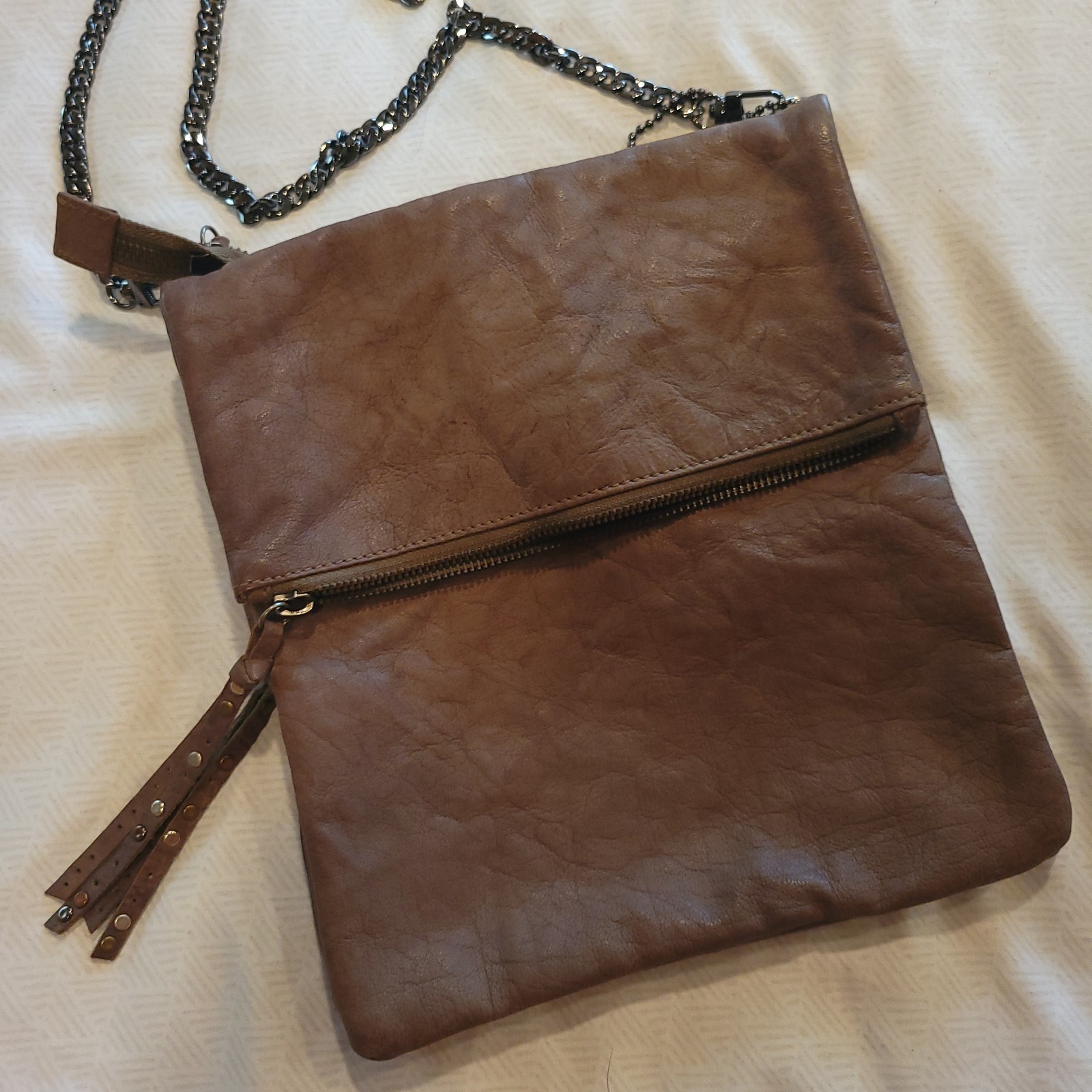 El Corte Inglés Dark Earth Studded Crossbody Bag with Chain Strap