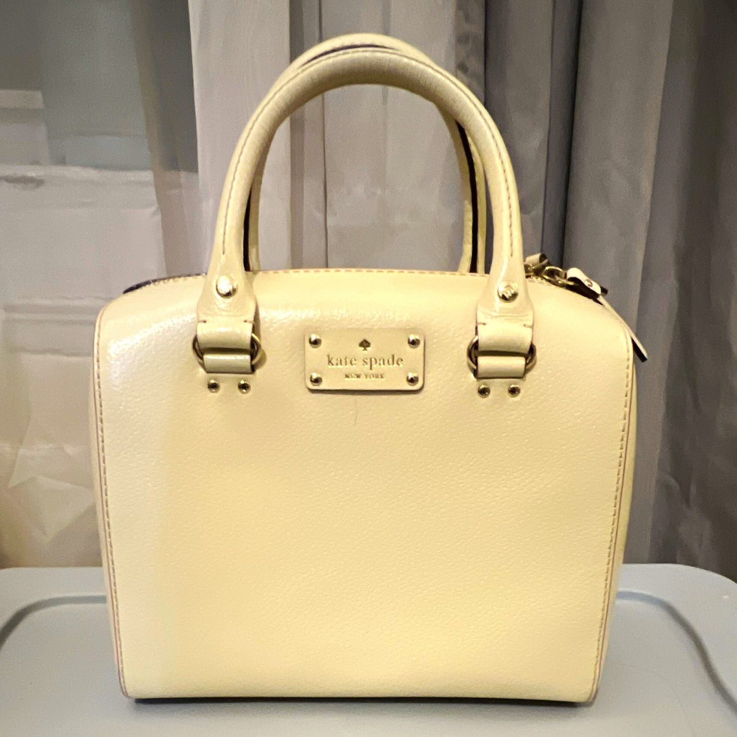 Kate Spade New York Ivory Pebbled Satchel Top Handle Zip Detachable Strap Gold