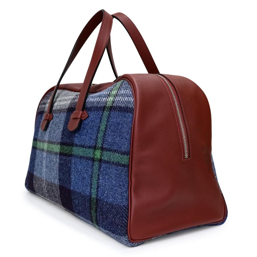Hermes Gallop De Hermes 50 Top Handle Boston Bag Tweed Leather Blue Rouge Red 99