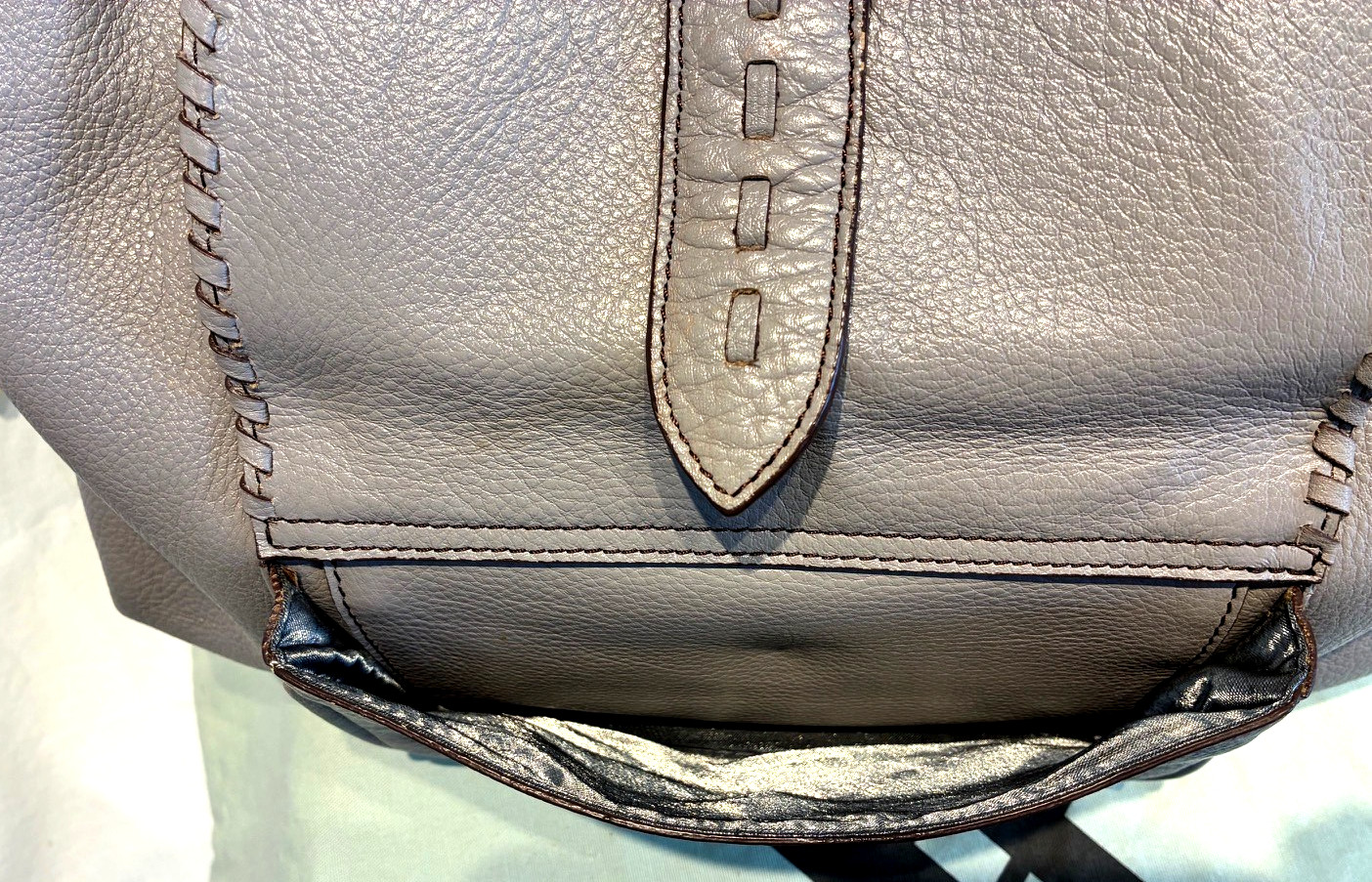 Max-New York Dove Gray Leather Satchel, Shoulder Bag, Carry All, Purse, Tote 489