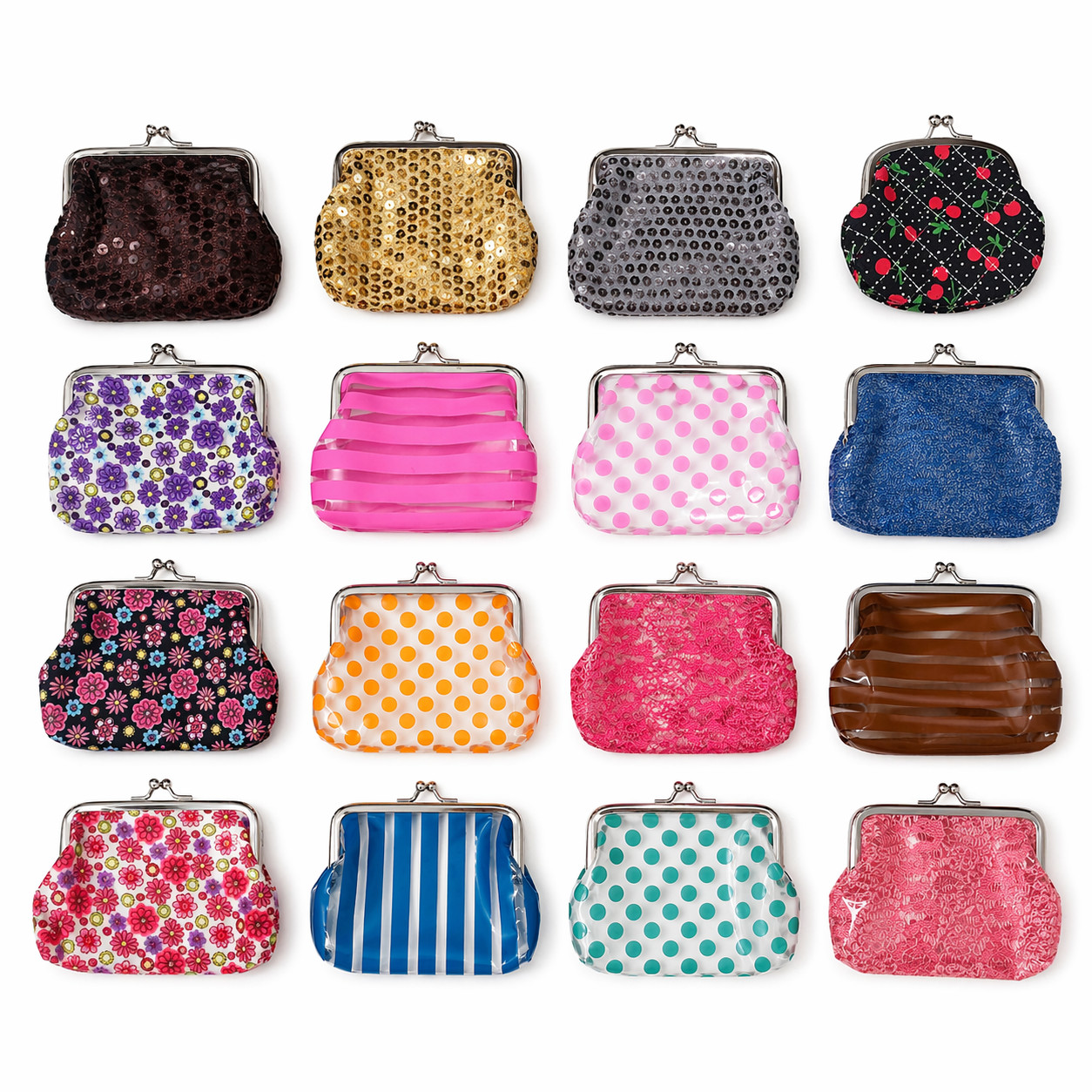 Closeout Wholesale Lot 96 Coin Purses Kiss Clasp Wallets Bag Mixed Styles Colors
