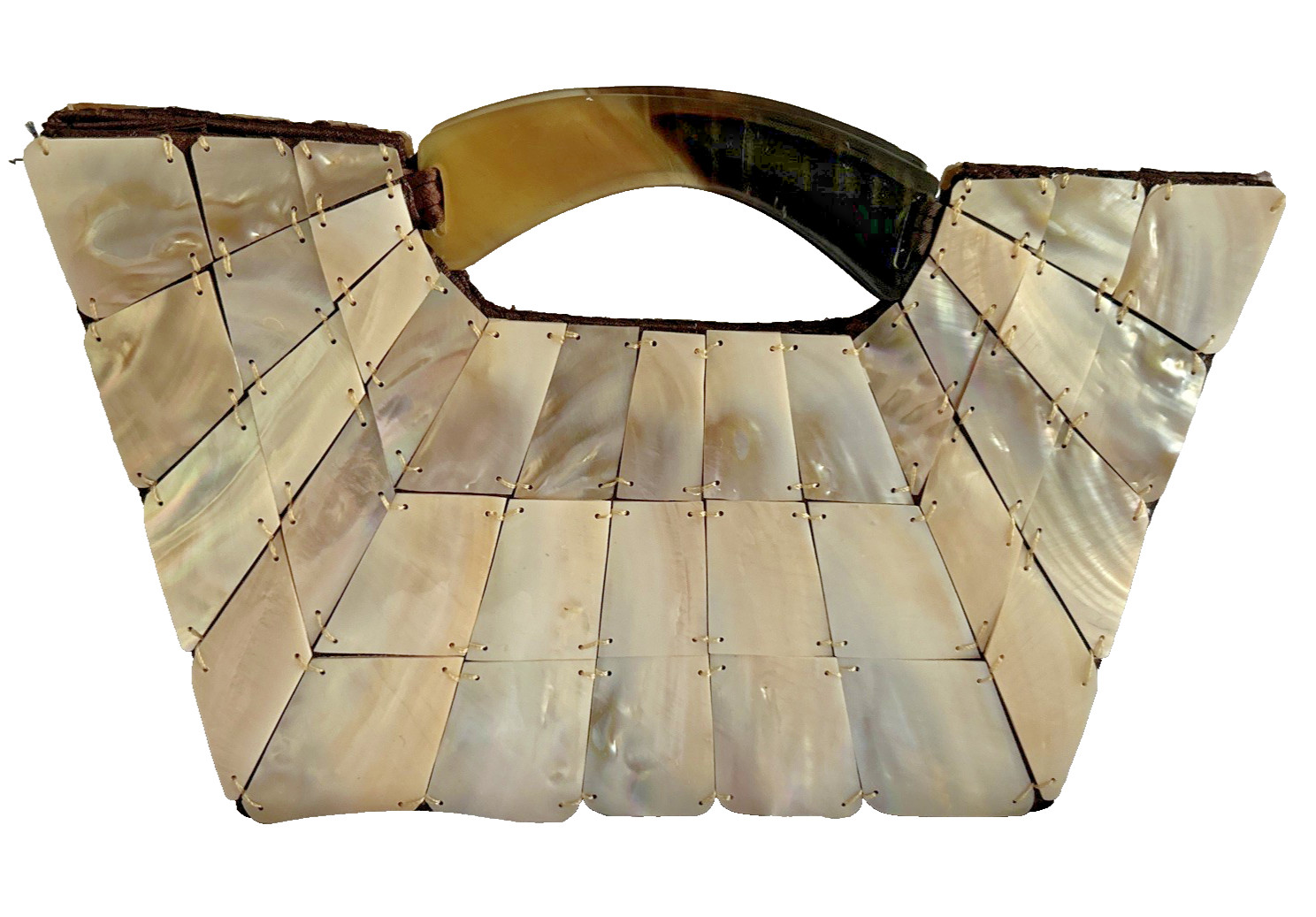 Vintage Shiraleah Mother of Pearl Clutch Handbag Faux Tortoise Shell Handles
