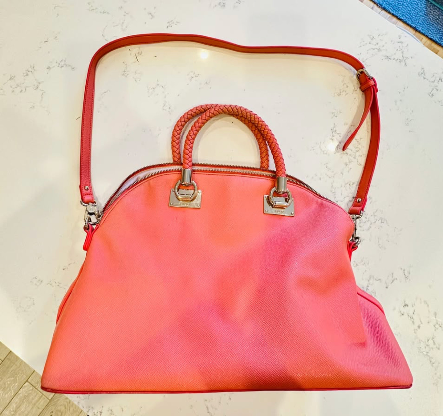 Liu Jo Leather Dome Satchel Made in Italy Braided Handle Handbag Sacchio
