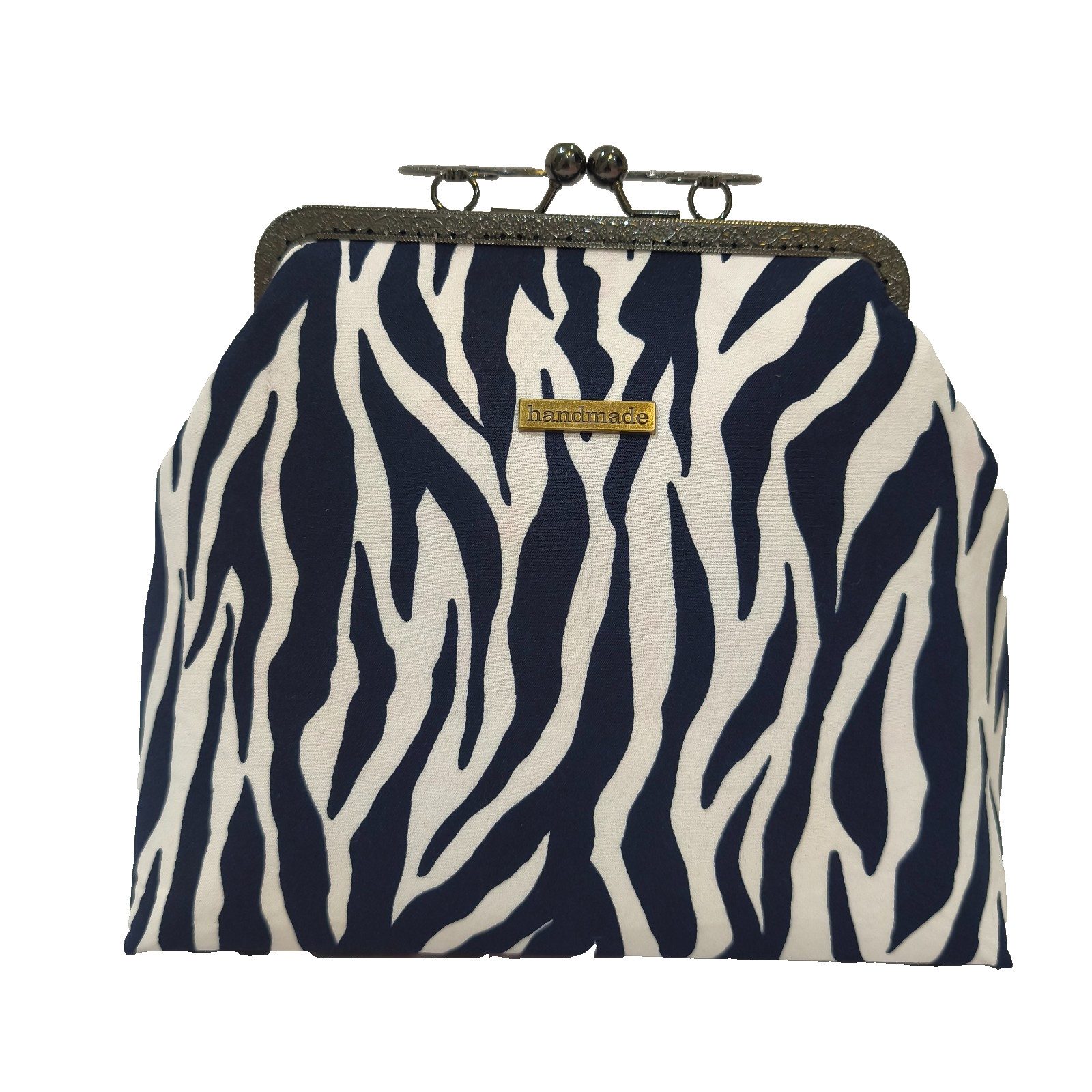 Handmade Zebra Print Kiss Lock handbag Clutch | Vintage Metal Frame Evening Bag