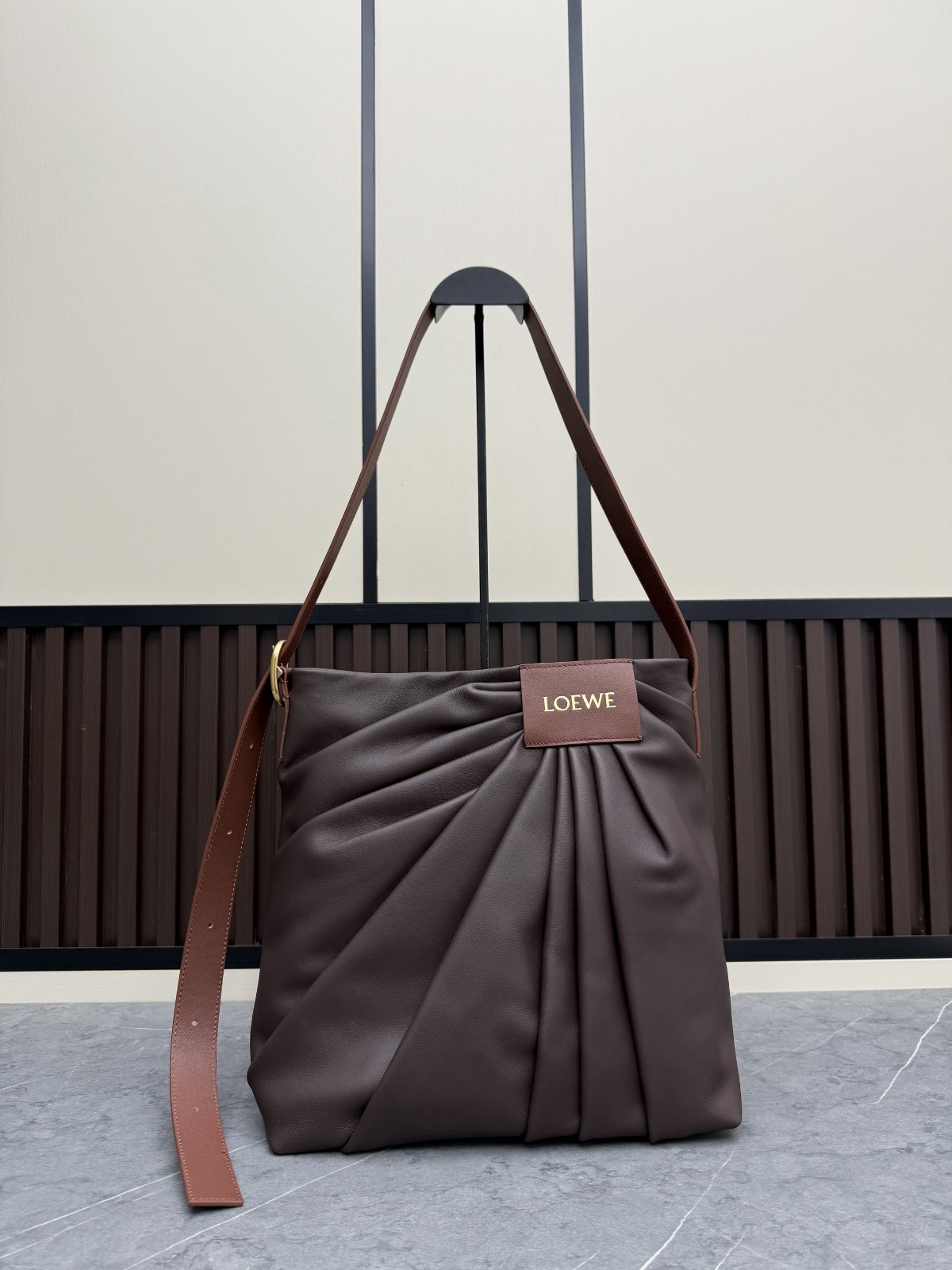 LOEWE Draped Leather Tote Bag – Dark Chestnut Edition – Mellow Nappa Lambskin