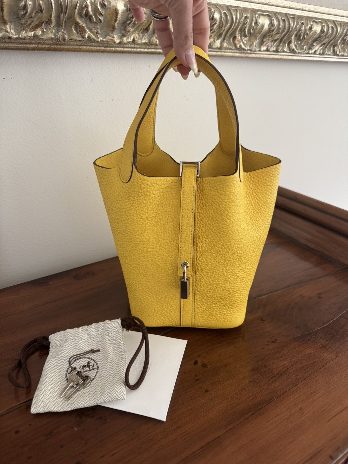 Authentic New Hermès Picotin 18 Bag in Jaune de Naples Taurillon Clemence