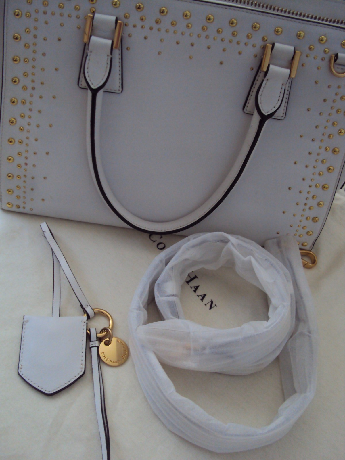 GENTLY USED – COLE HAAN WHITE STUDED HANDBAG/CROSSBODY