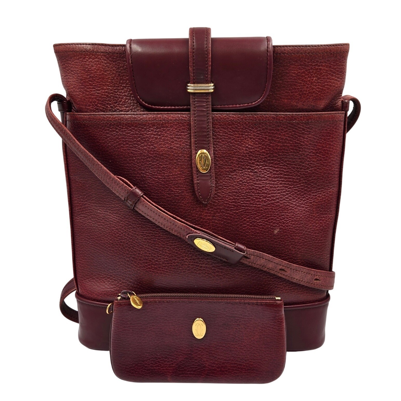 Cartier Must de Cartier Burgundy Leather Crossbody Bag with Pouch Vintage