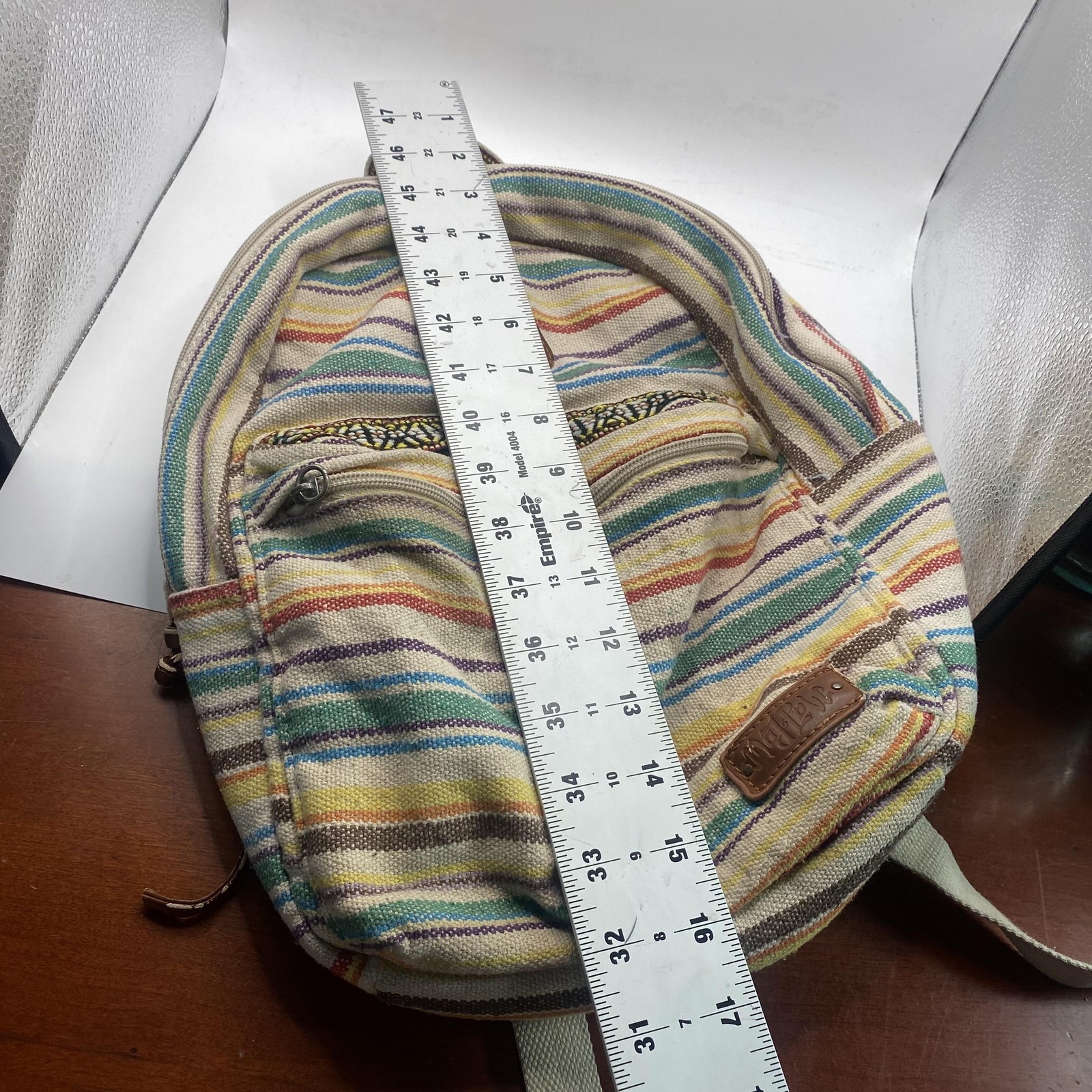 Mad Love Backpack Womens Small Multicolor Striped Cotton Canvas Pink Lining Boho