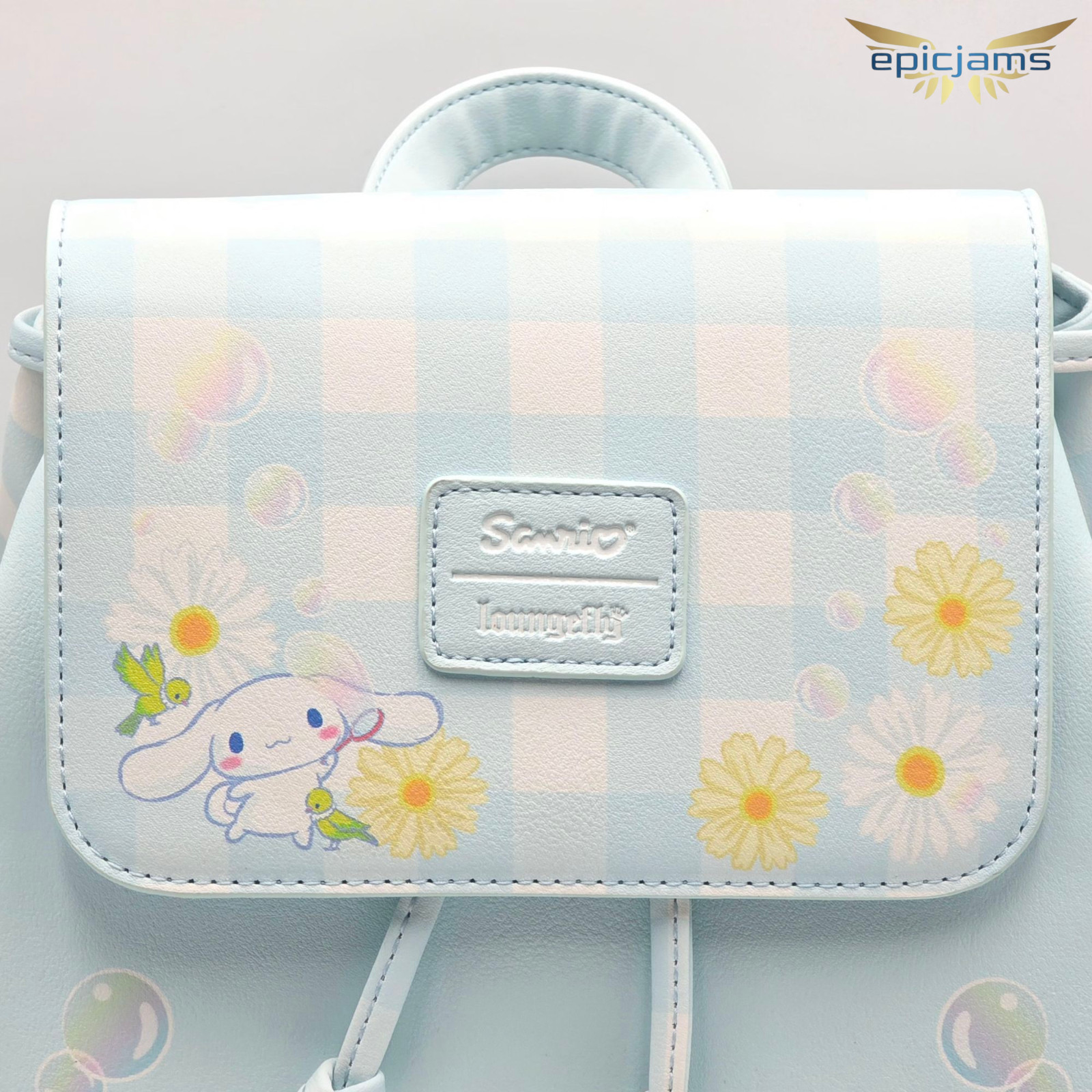 Loungefly Sanrio Cinnamoroll Daisy Gingham Blue Slouch Mini Backpack New
