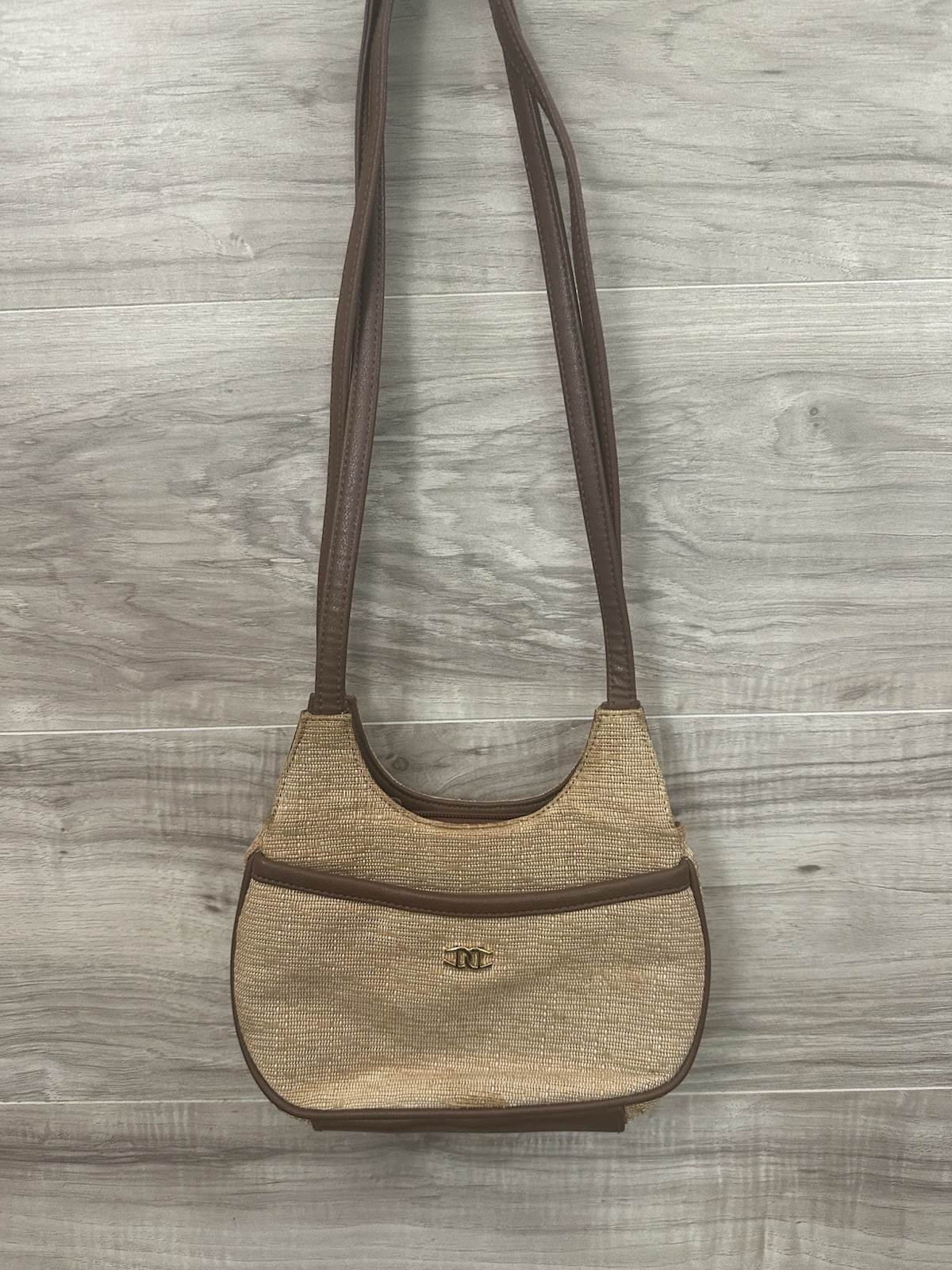 HTF Vintage Etienne Aigner Jute & Brown Manmade Leather Shoulder Bag Purse READ