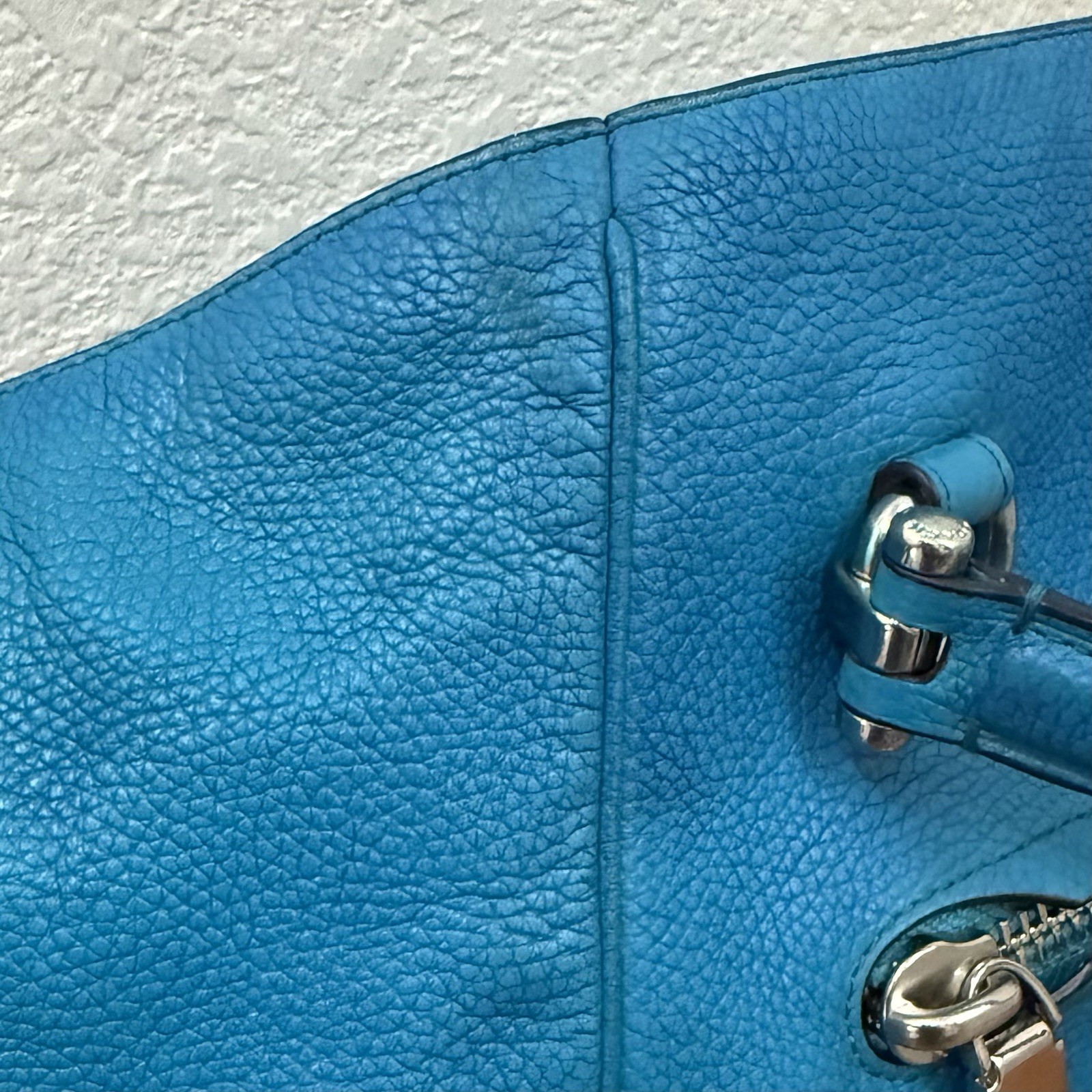 COACH Prairie Pebbled Leather Turquoise Color Satchel Crossbody RECOLORED READ!