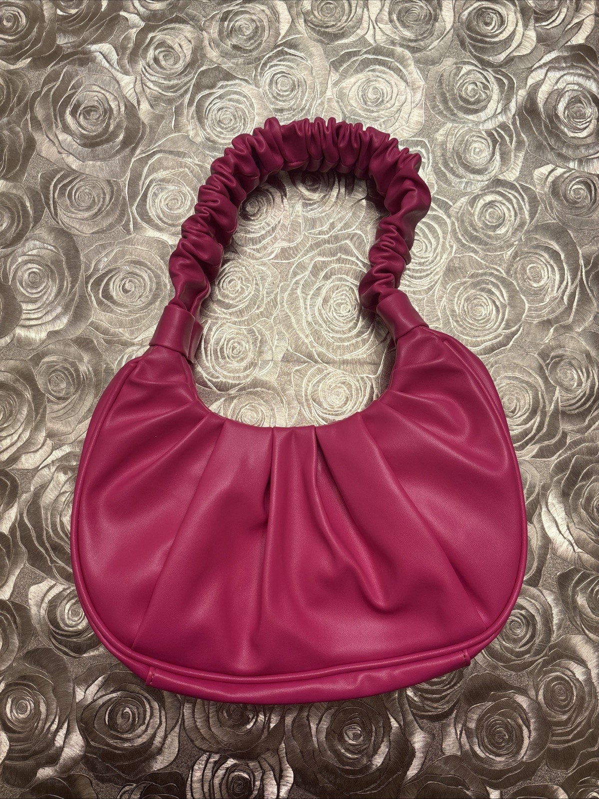 Bright Pink Easy Pickins Shoulder Purse w/ Crinkled Handle, 7×10.5 in NEVER USED
