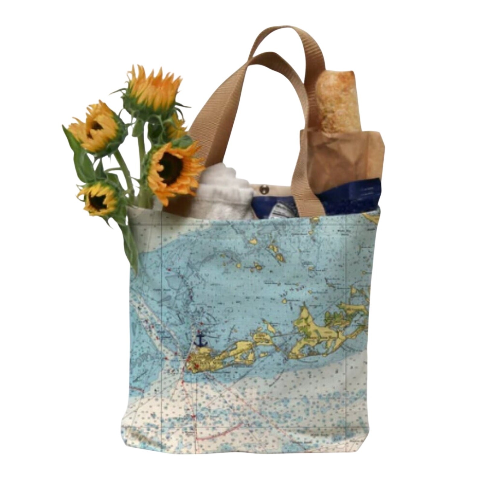 NWT Maritime Tribes Key West Nautical Chart Tote Bag Beach Travel Hamptons Blue