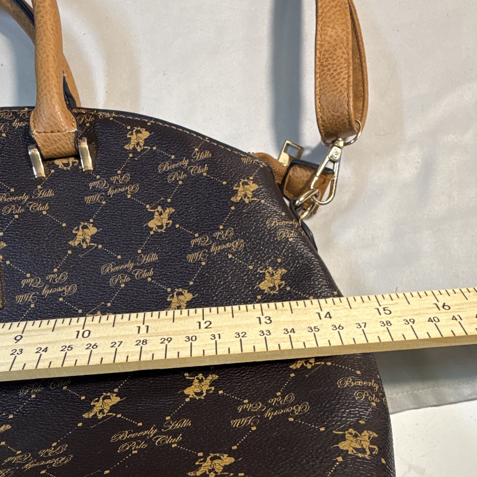 Beverly Hills Polo Club Medium Brown Tan Logo Satchel Zip Detach Strap Pockets