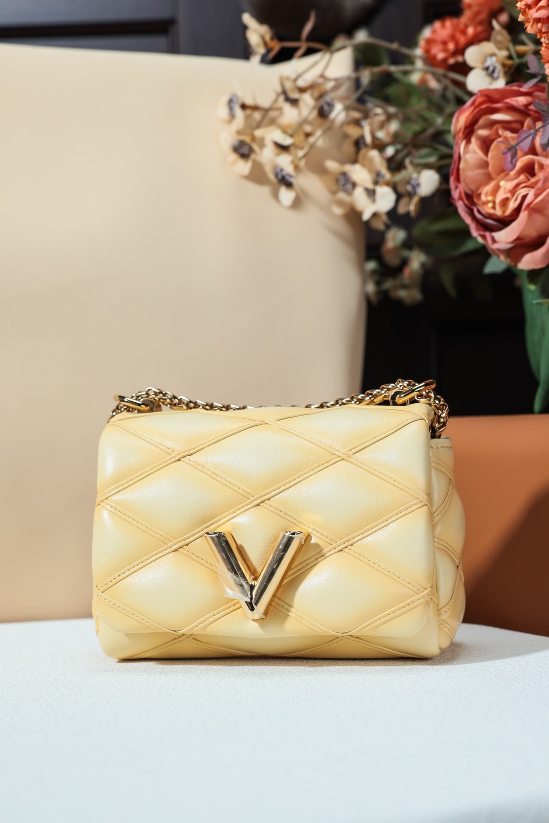 Louis Vuitton Pico GO-14 Malletage Yellow Chain Flap Crossbody Mini Bag Lambskin