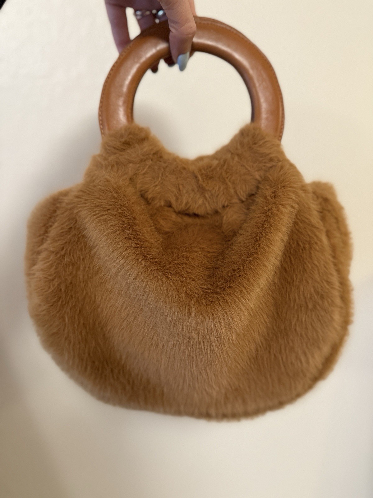 Argo Brown Satchel Top Handle Bag Snap Closure Blue Hardware Beige Lining