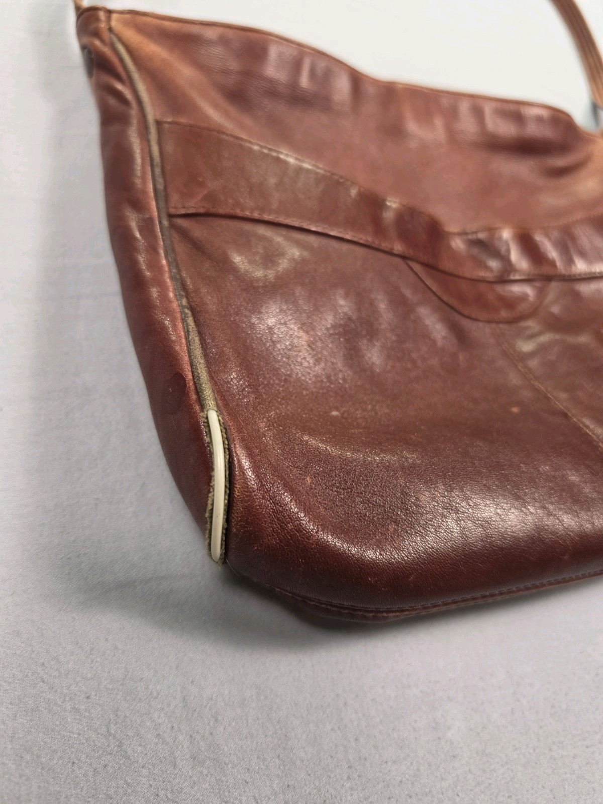Vintage Red-Brown Leather Crossbody Bag Adjustable Strap Genuine Leather AS-IS
