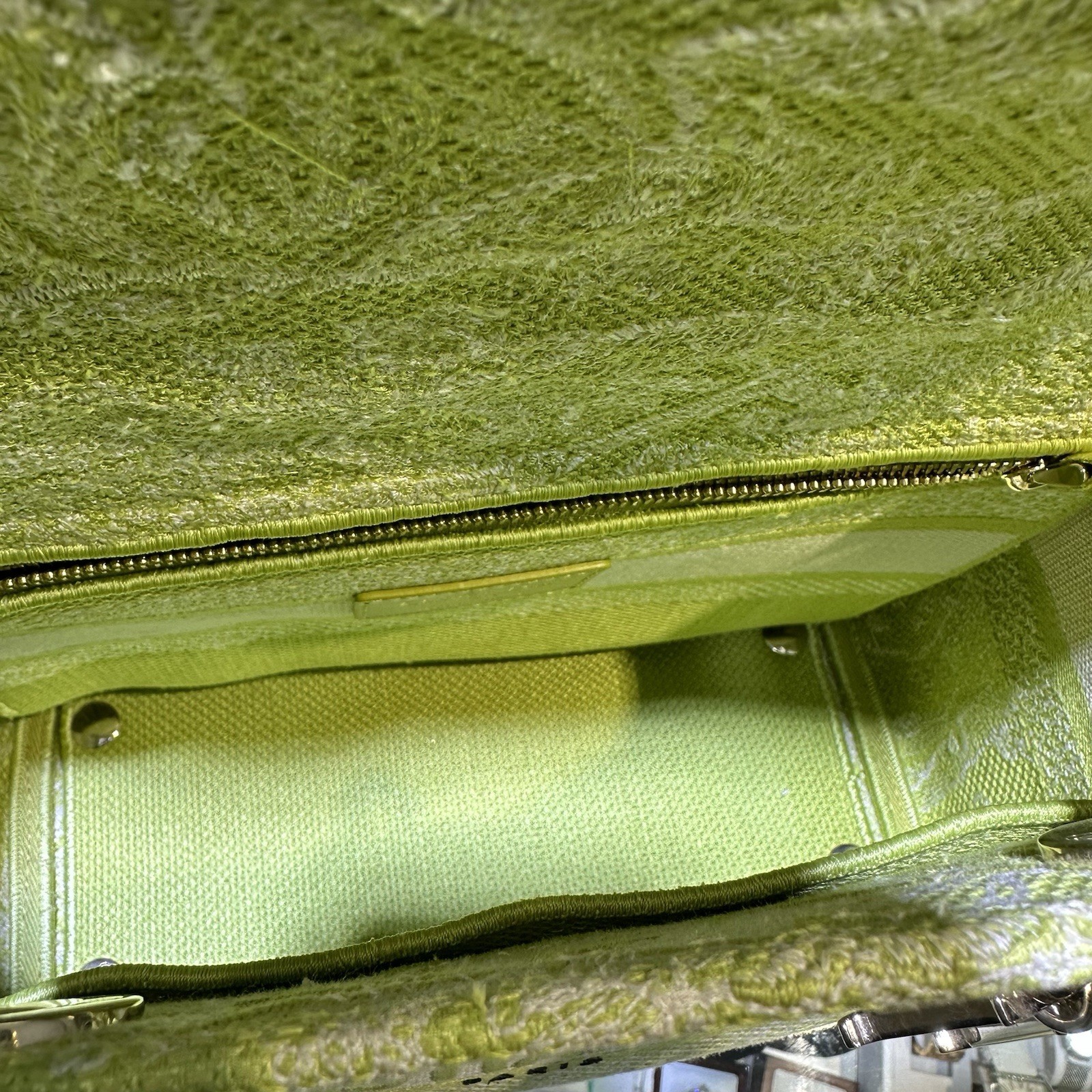 CHRISTIAN DIOR LADY D-LITE TOILE DE JOUY REVERSE EMBROIDARY 2WAY BAG – Green